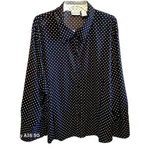 Aparenza Black & White Polka Dot Button-Up Stretch Blouse 3X